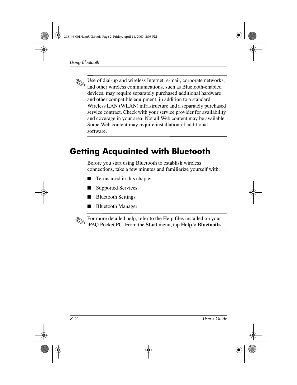 Getting acquainted with bluetooth, Getting acquainted with bluetooth –2 | HP h2200 Series User Manual | Page 77 / 125