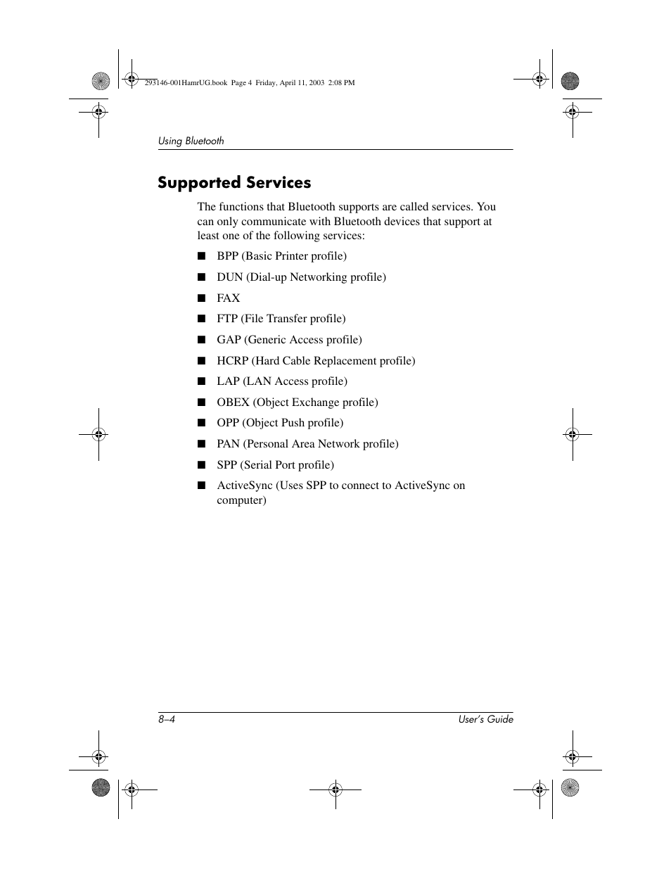 Supported services, Supported services –4 | HP h2200 Series User Manual | Page 79 / 125