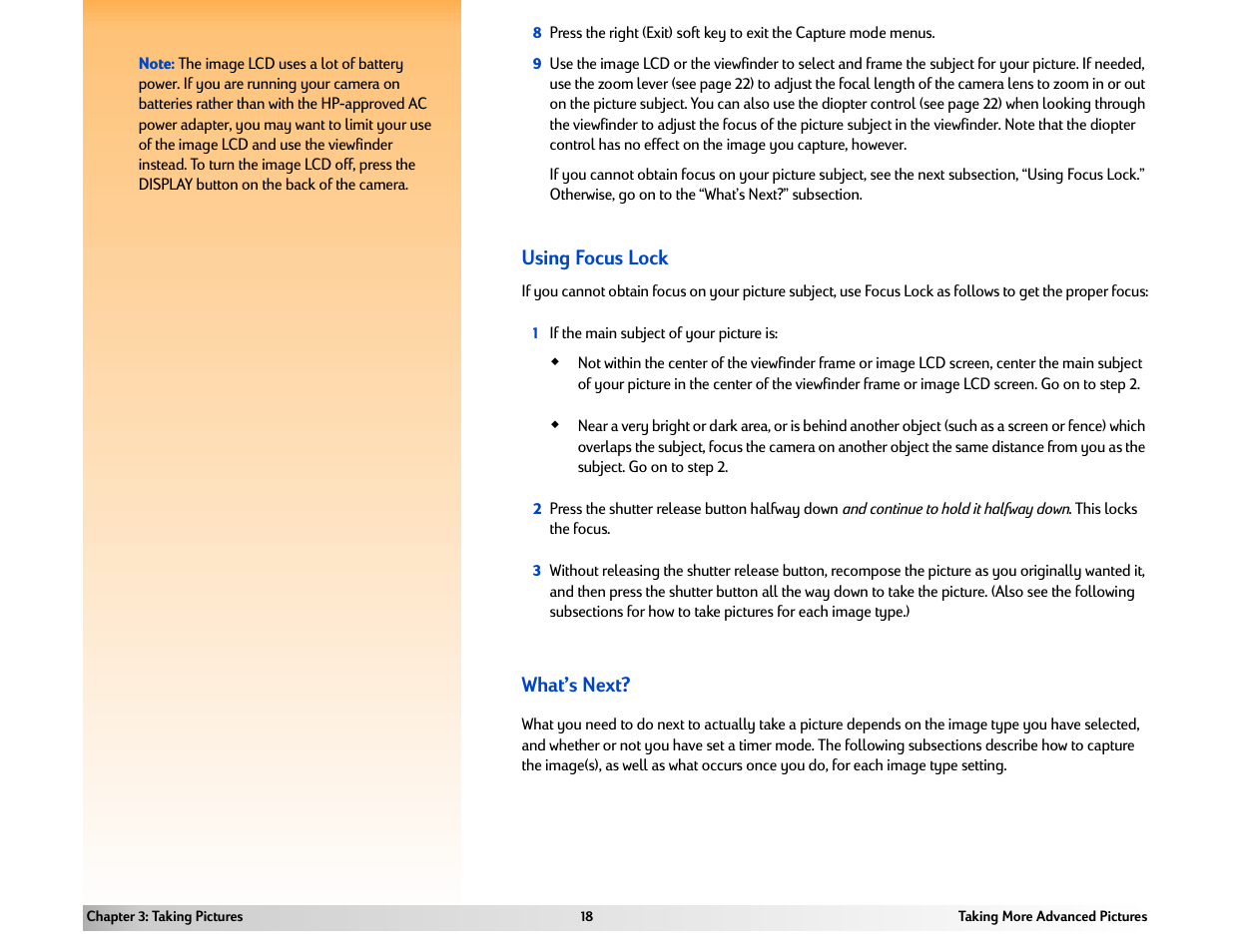 Using focus lock, What’s next | HP 618 User Manual | Page 18 / 129