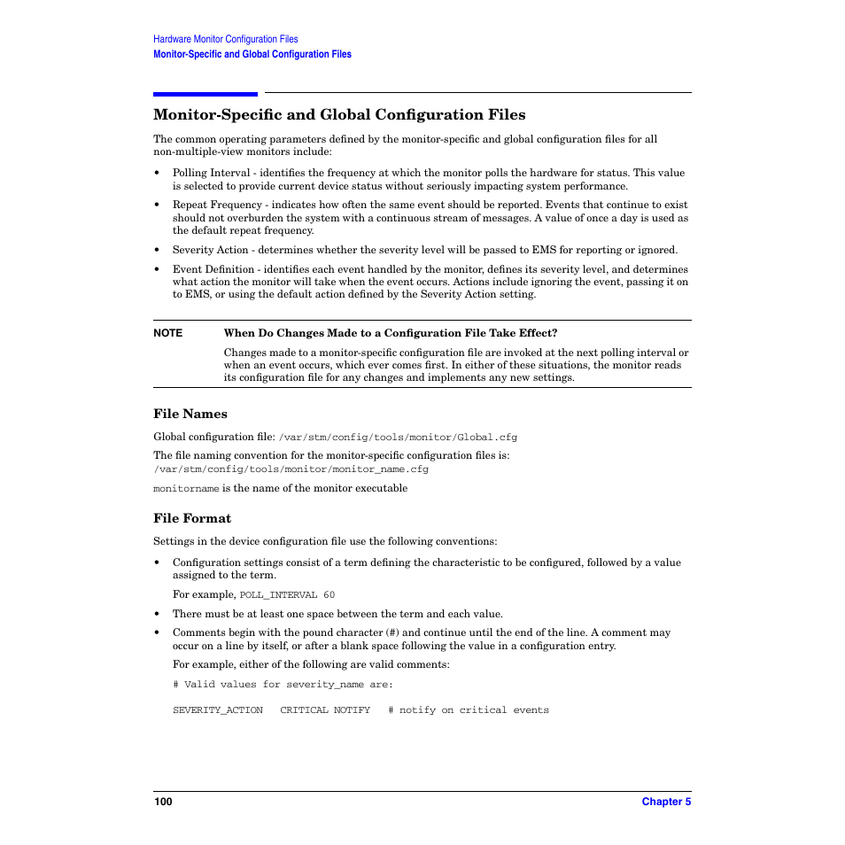 Monitor-specific and global configuration files, File names, File format | File names file format | HP B6191-90029 User Manual | Page 100 / 140