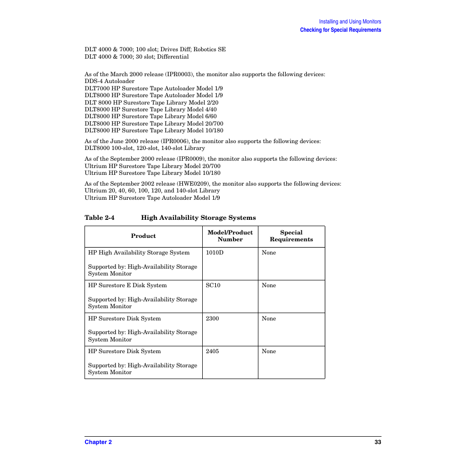 Table 2-4. high availability storage systems | HP B6191-90029 User Manual | Page 33 / 140