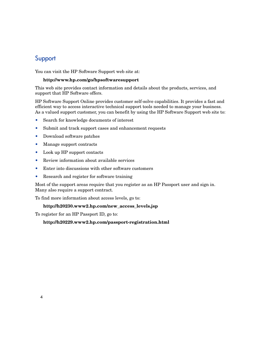 Support | HP Quality Center Synchronizer 1.2 User Manual | Page 4 / 130