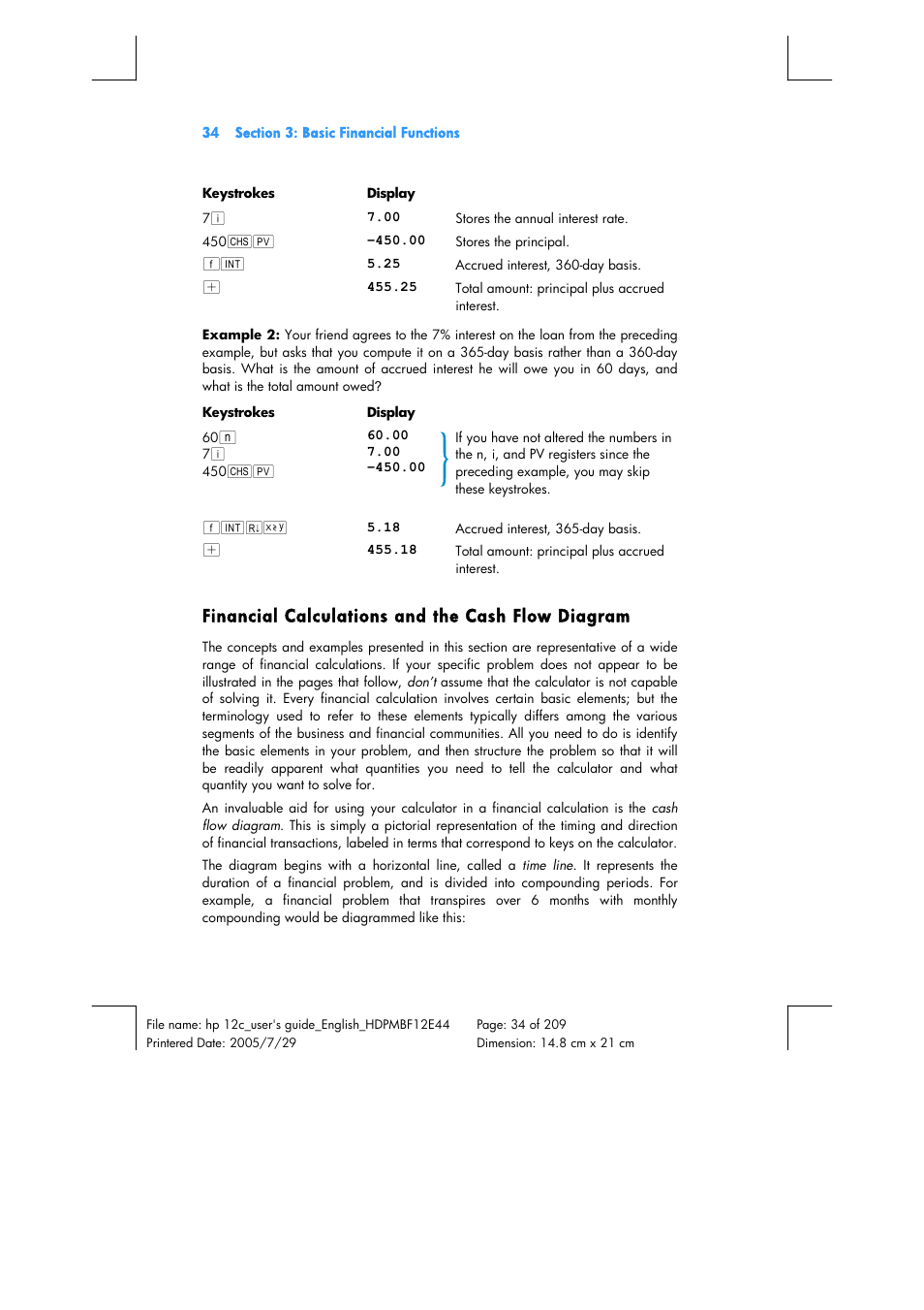 Financial calculations and the cash flow diagram | HP 12C Financial calculator User Manual | Page 34 / 211
