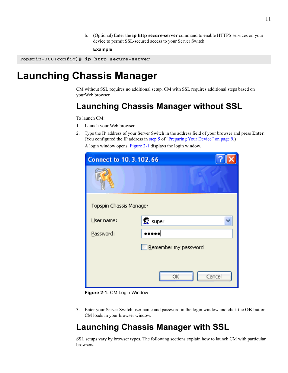 Launching chassis manager, Launching chassis manager without ssl, Launching chassis manager with ssl | Launch chassis manager, Requirements, proceed to | HP 377707-002 User Manual | Page 19 / 92