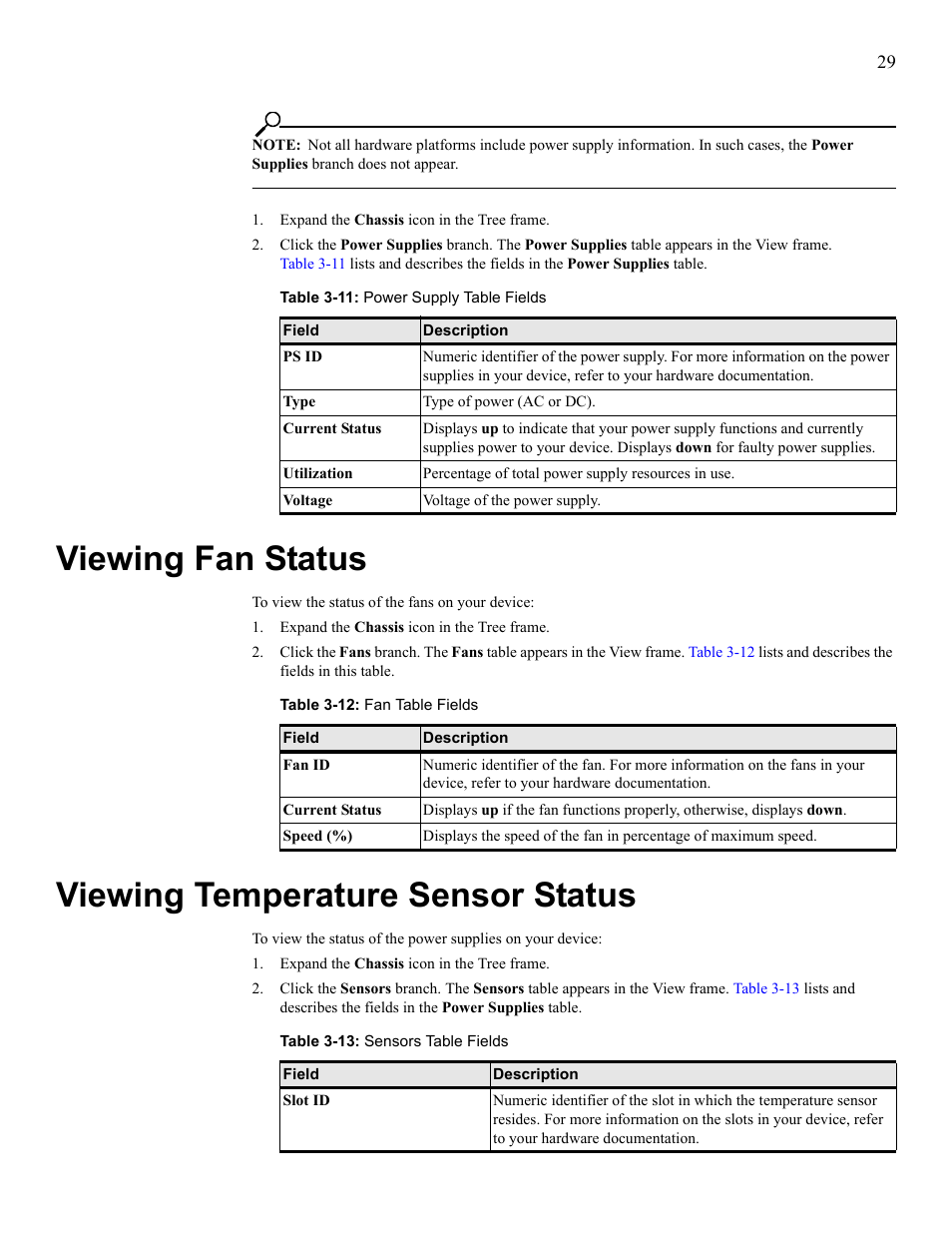 Viewing fan status, Viewing temperature sensor status, View fan status view temperature sensor status | HP 377707-002 User Manual | Page 37 / 92