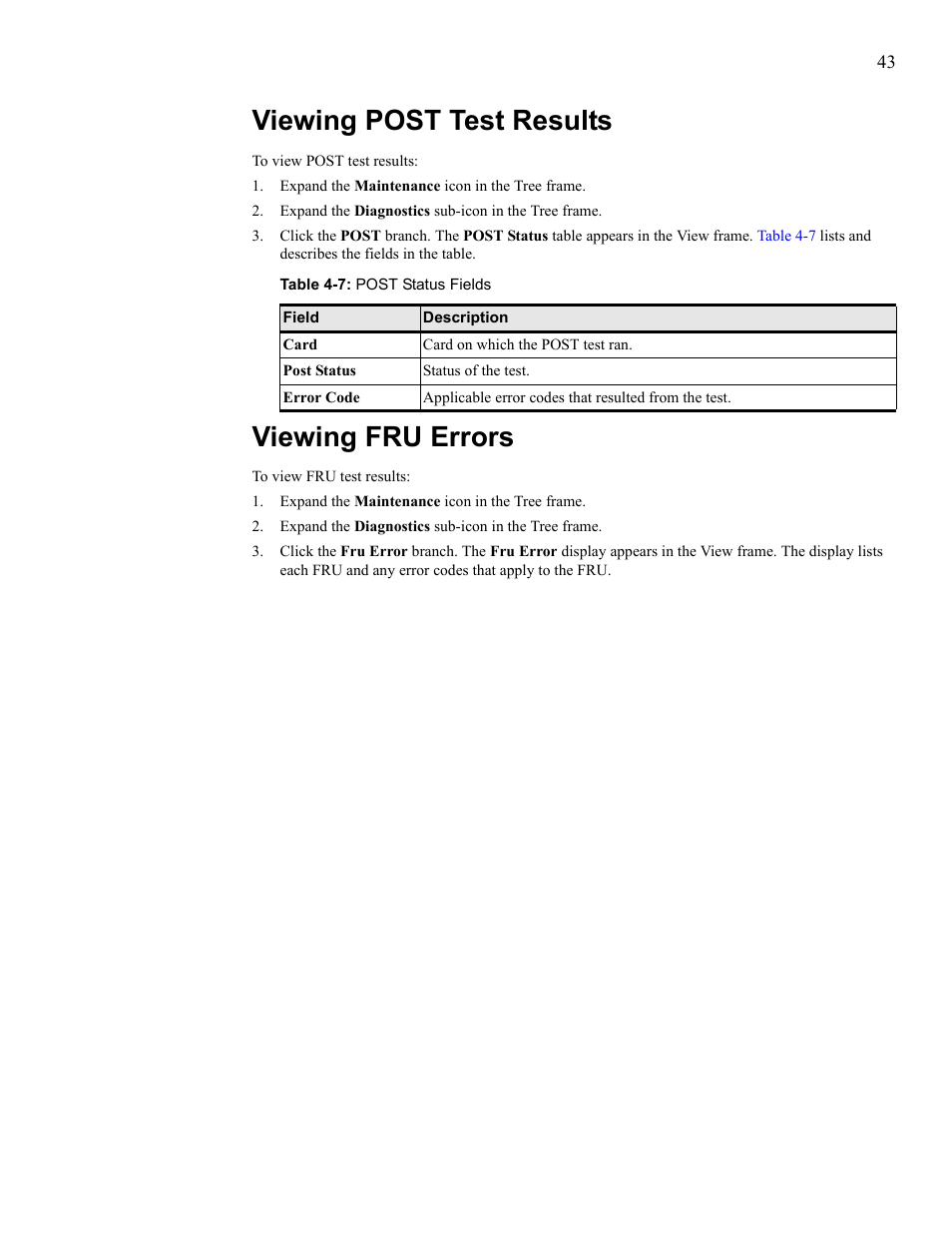 Viewing post test results, Viewing fru errors, View post test results view fru errors | HP 377707-002 User Manual | Page 51 / 92