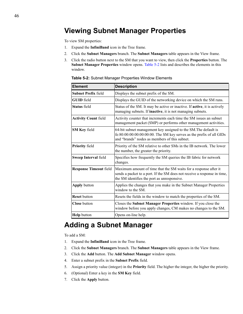Viewing subnet manager properties, Adding a subnet manager | HP 377707-002 User Manual | Page 54 / 92