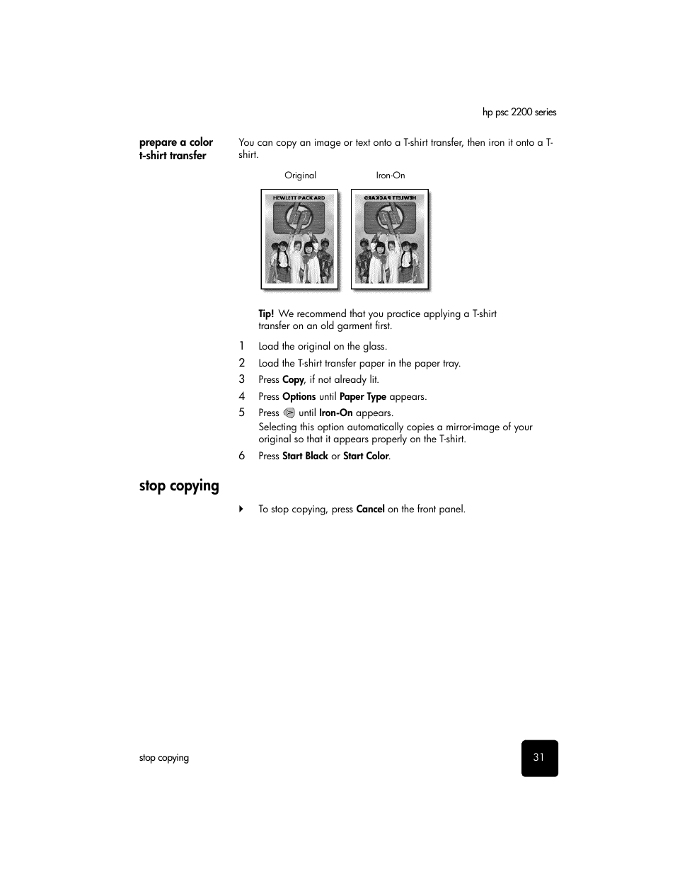 Stop copying | HP 2200 User Manual | Page 37 / 94