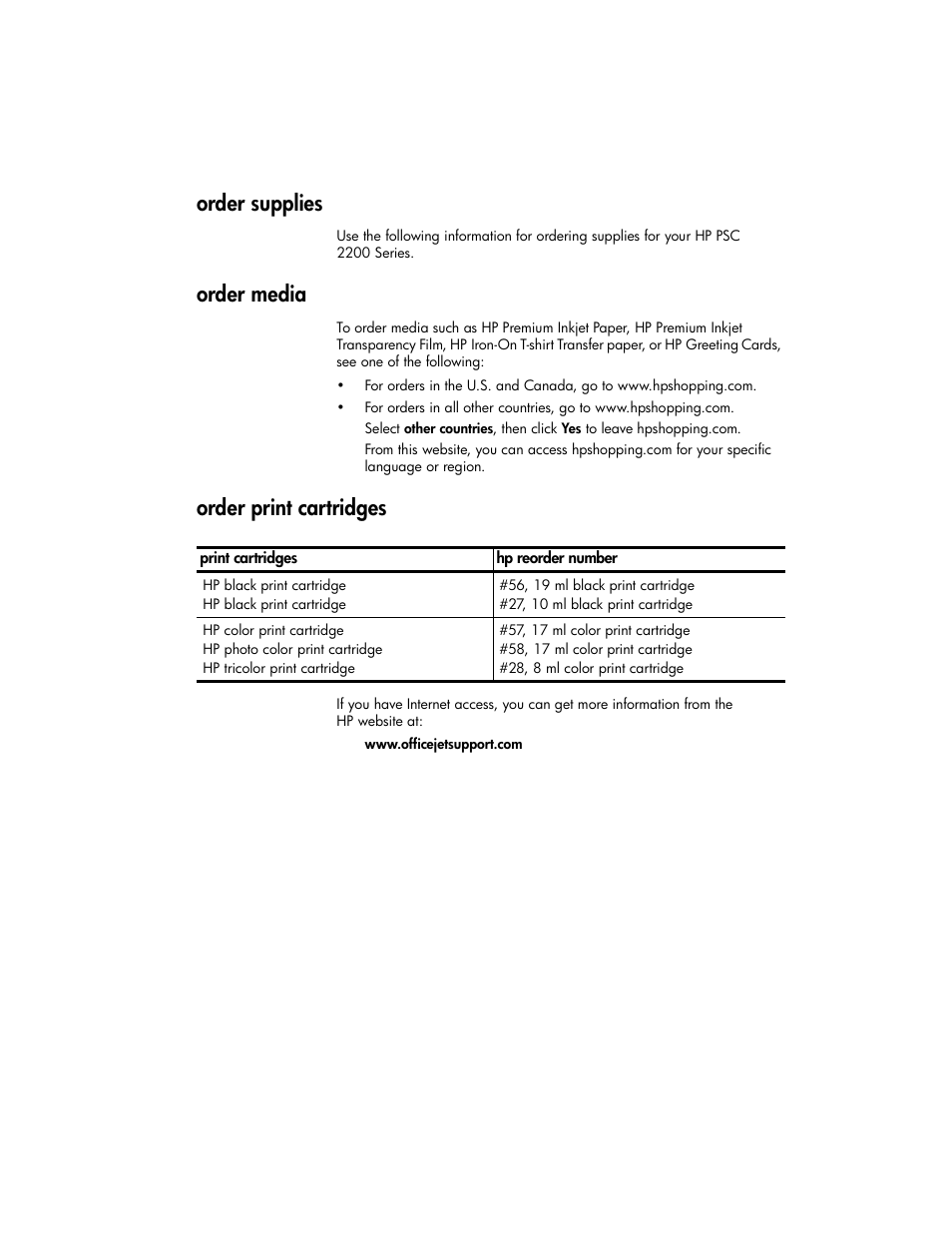 Order supplies, Order media, Order print cartridges | HP 2200 User Manual | Page 93 / 94