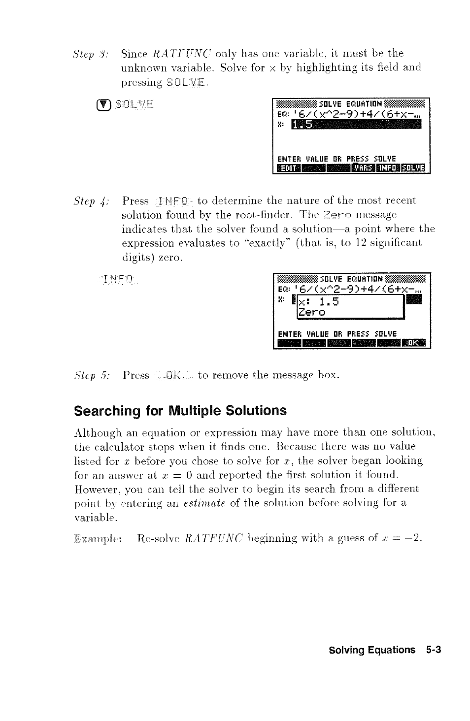 X: 1.5 zero, Searching for multiple solutions | HP 48G User Manual | Page 57 / 116