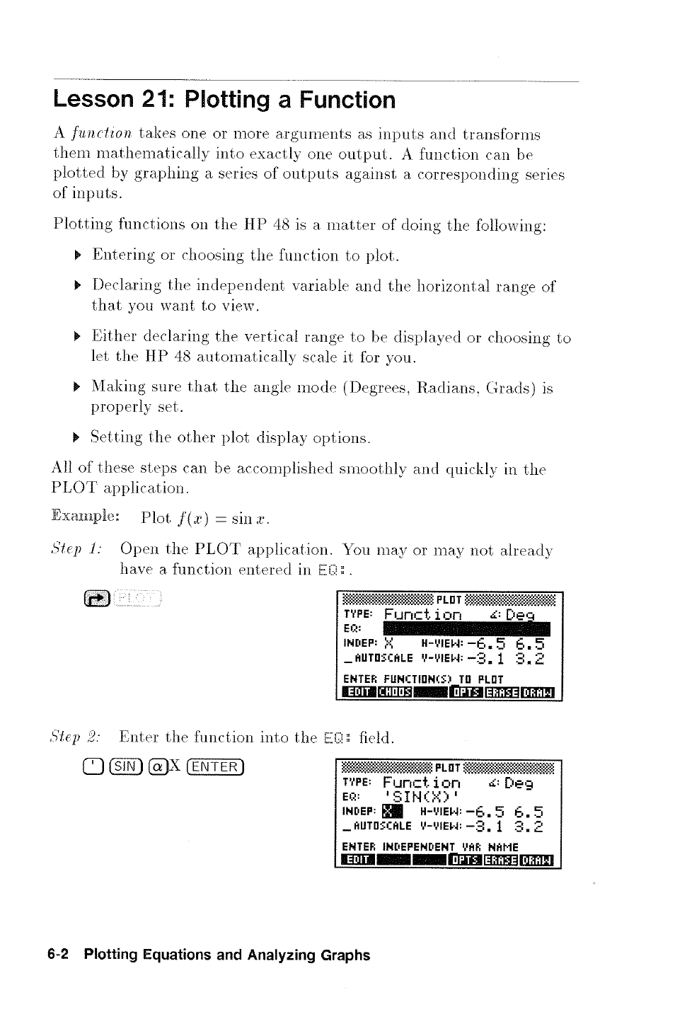 Lesson 21: plotting a function | HP 48G User Manual | Page 68 / 116