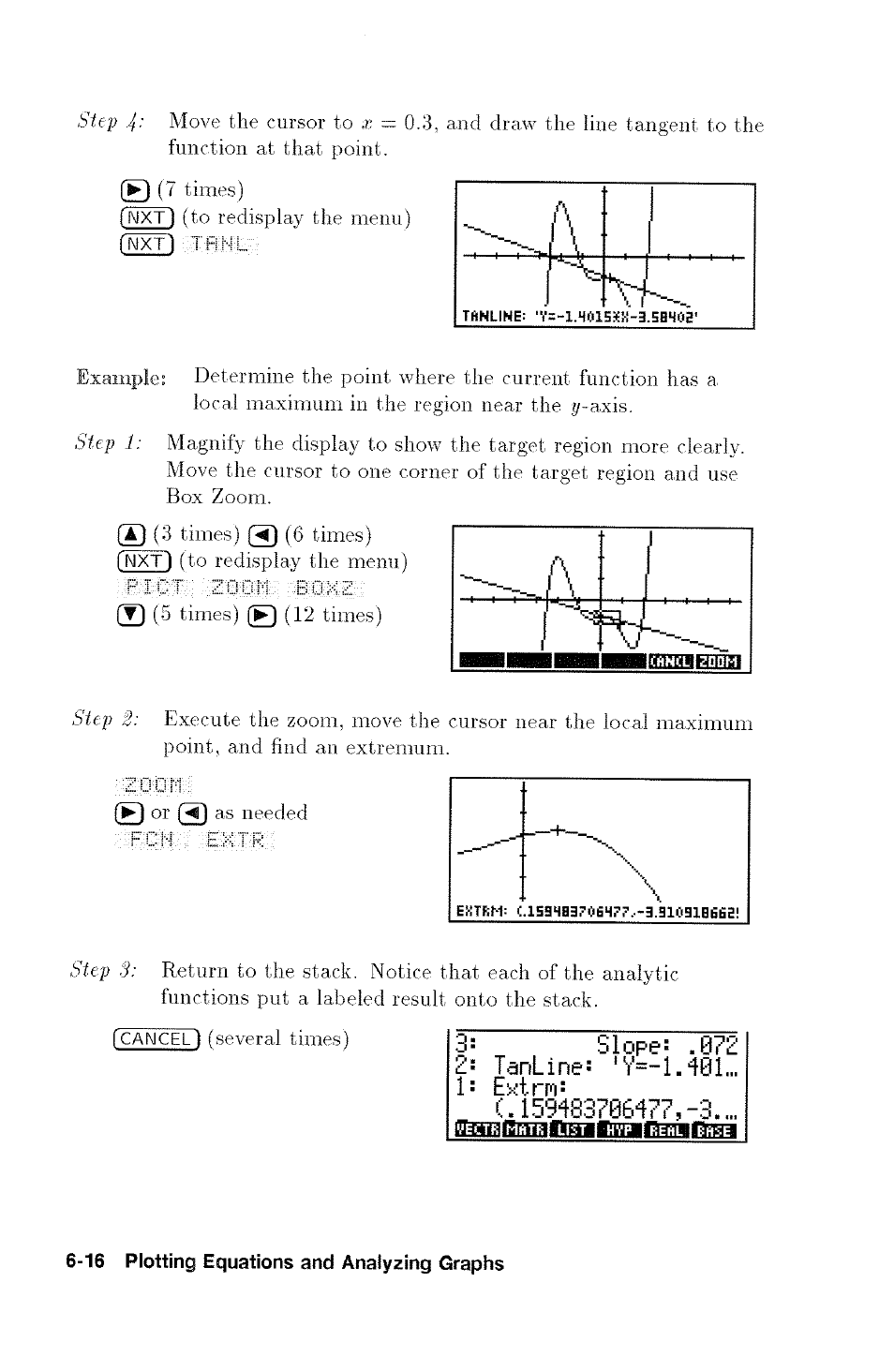 3= slope: .072, Tanline: 'y=-l.i01, 1= extrni | C. 159483706477,-3 | HP 48G User Manual | Page 82 / 116