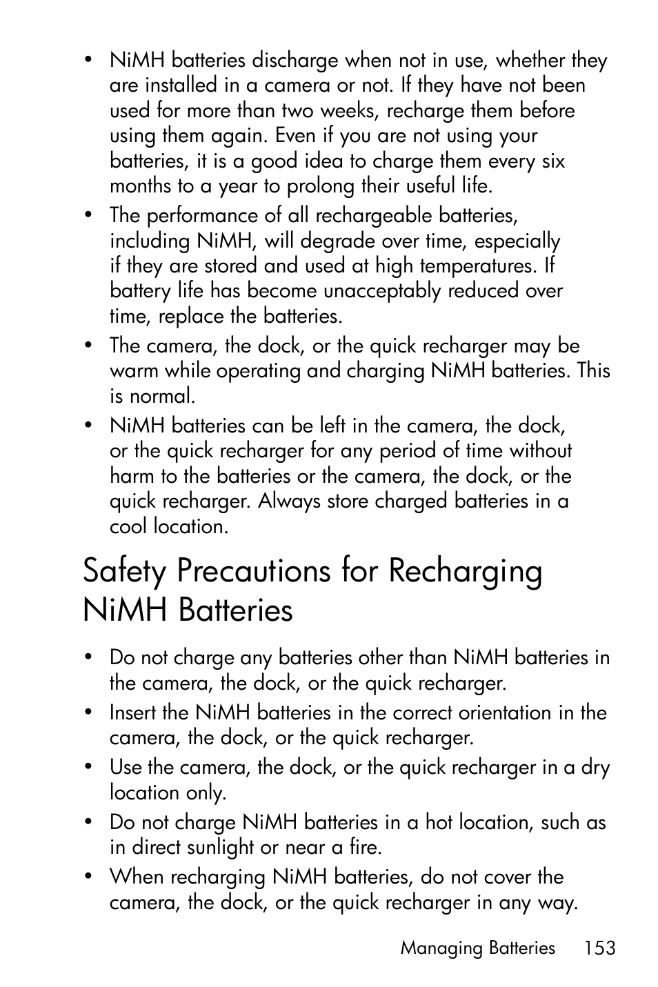 Safety precautions for recharging nimh batteries, Safety precautions for recharging, Nimh batteries | HP M417/M517 User Manual | Page 153 / 177