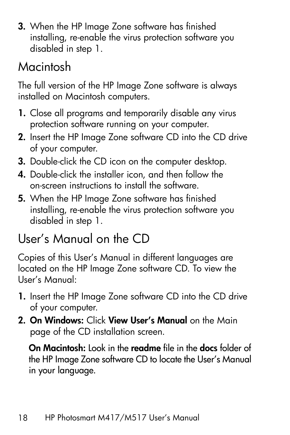 Macintosh, User’s manual on the cd | HP M417/M517 User Manual | Page 18 / 177