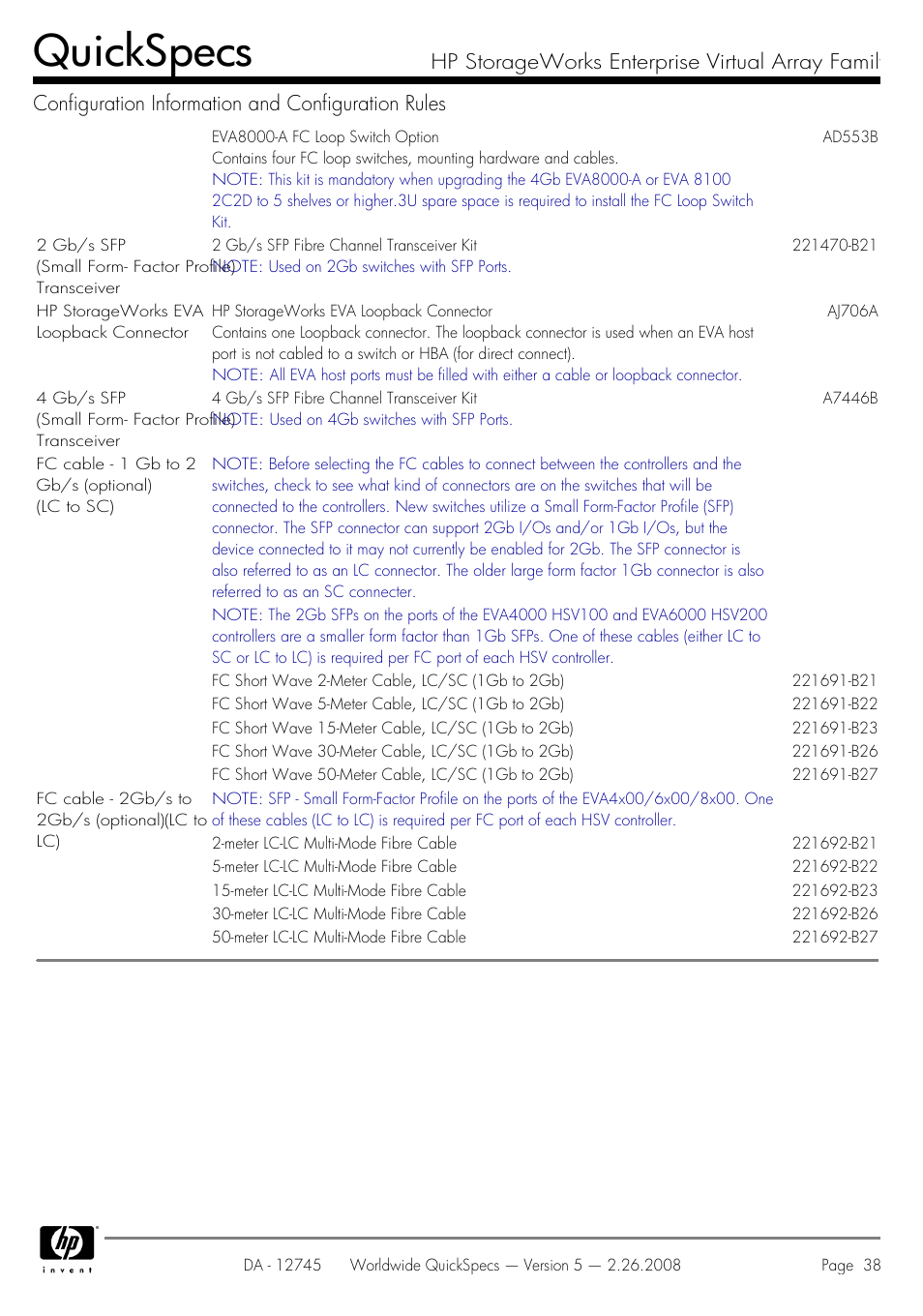 Quickspecs | HP EVA4100 User Manual | Page 38 / 50