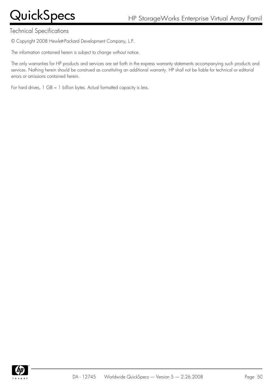 Quickspecs | HP EVA4100 User Manual | Page 50 / 50