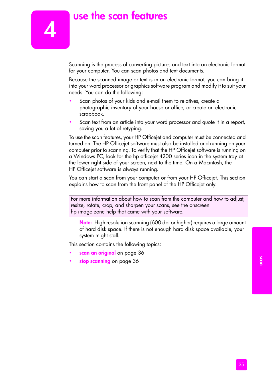 Use the scan features, 4 use the scan features | HP 4200 series User Manual | Page 45 / 166