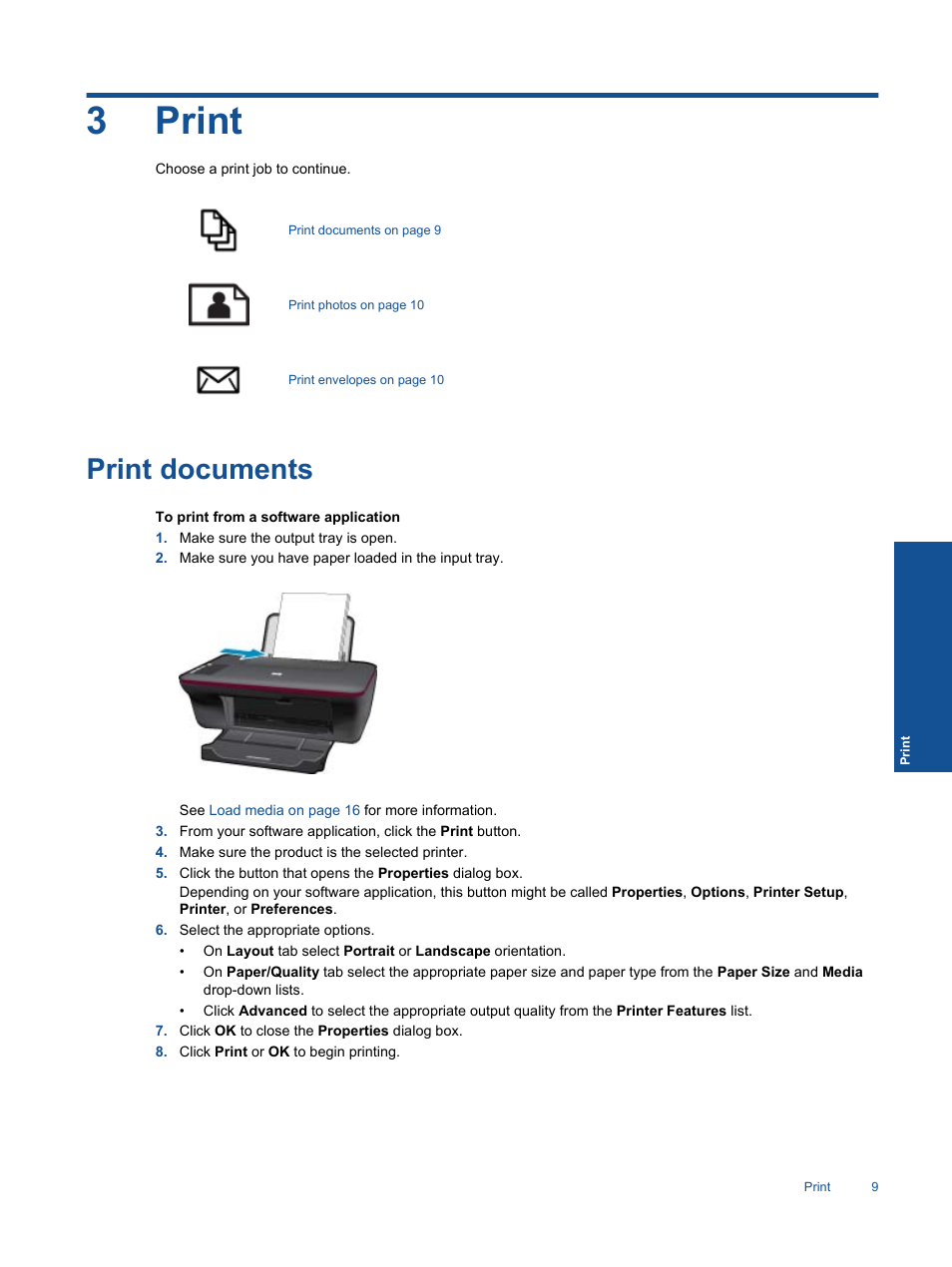 Print, Print documents, 3 print | 3print | HP 2060 K110 User Manual | Page 11 / 48