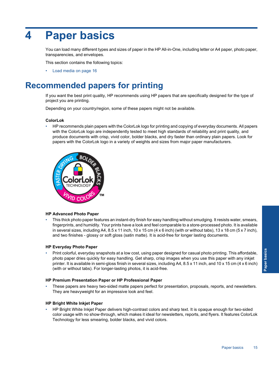 4paper basics, Recommended papers for printing | HP 2060 K110 User Manual | Page 17 / 48