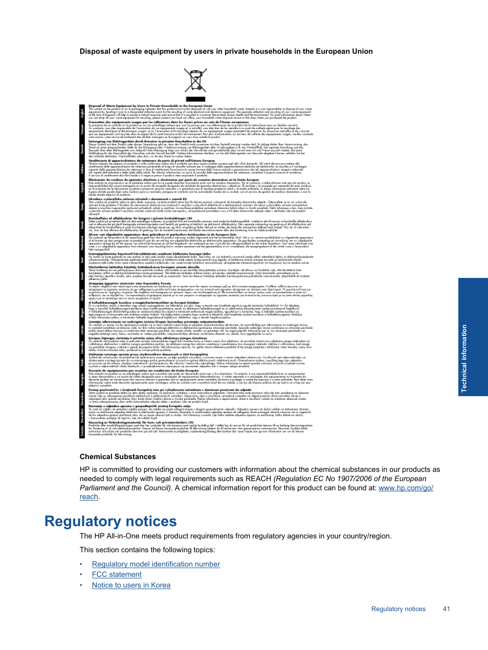 Regulatory notices, Chemical substances | HP 2060 K110 User Manual | Page 43 / 48