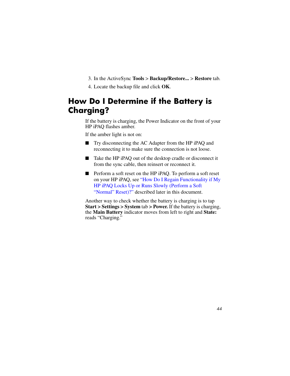 How do i determine if the battery is charging | HP IPAQ RX3000 User Manual | Page 48 / 60
