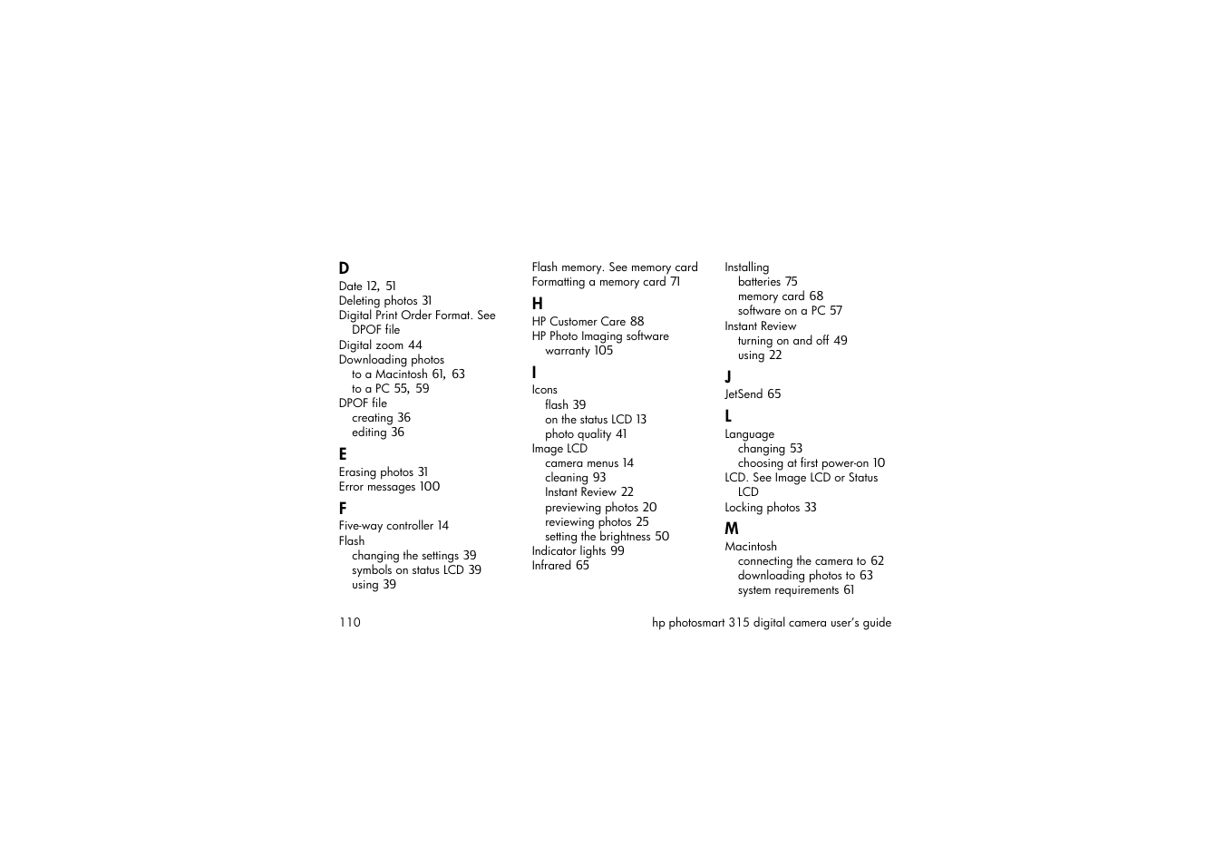 HP 315 User Manual | Page 110 / 112