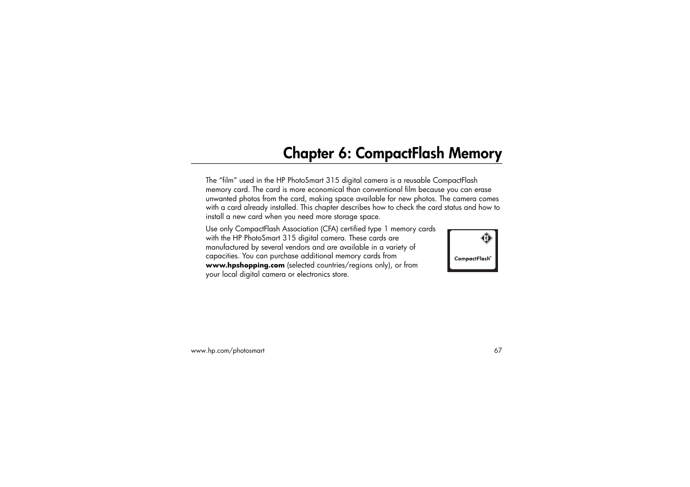 Chapter 6: compactflash memory | HP 315 User Manual | Page 67 / 112
