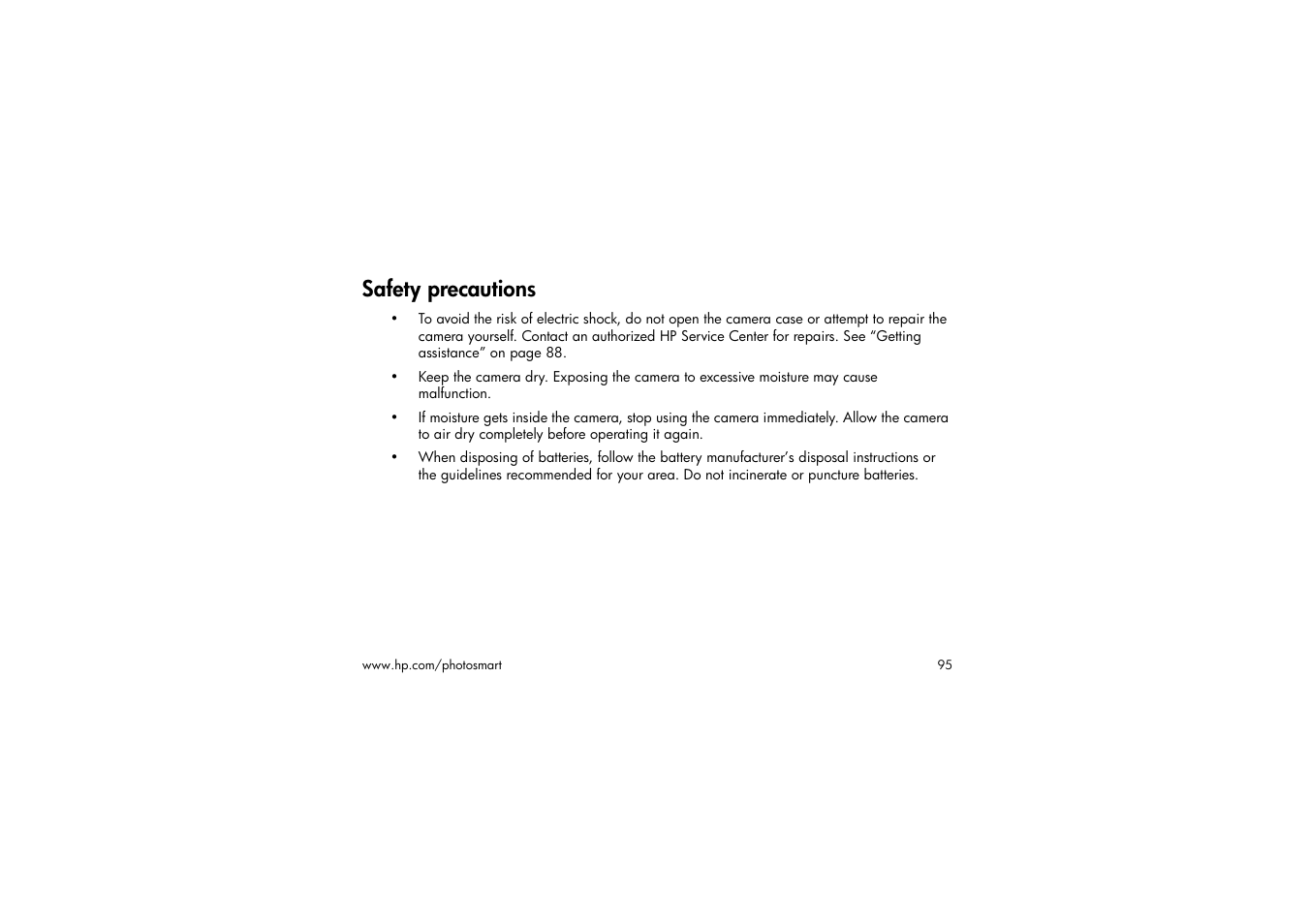 Safety precautions | HP 315 User Manual | Page 95 / 112