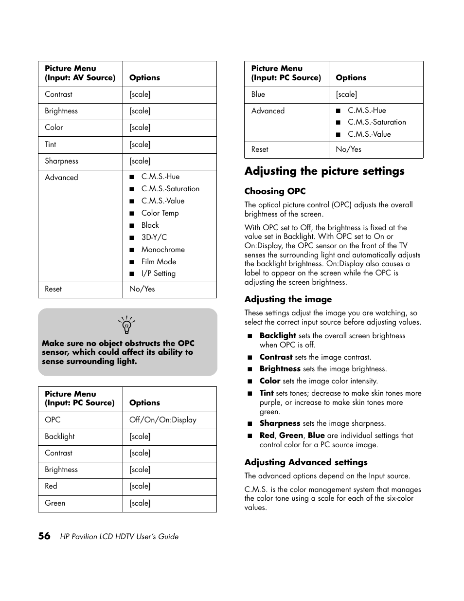 Adjusting the picture settings | HP LC3700N User Manual | Page 66 / 118