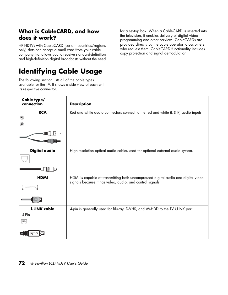 Identifying cable usage, What is cablecard, and how does it work | HP LC3700N User Manual | Page 82 / 118