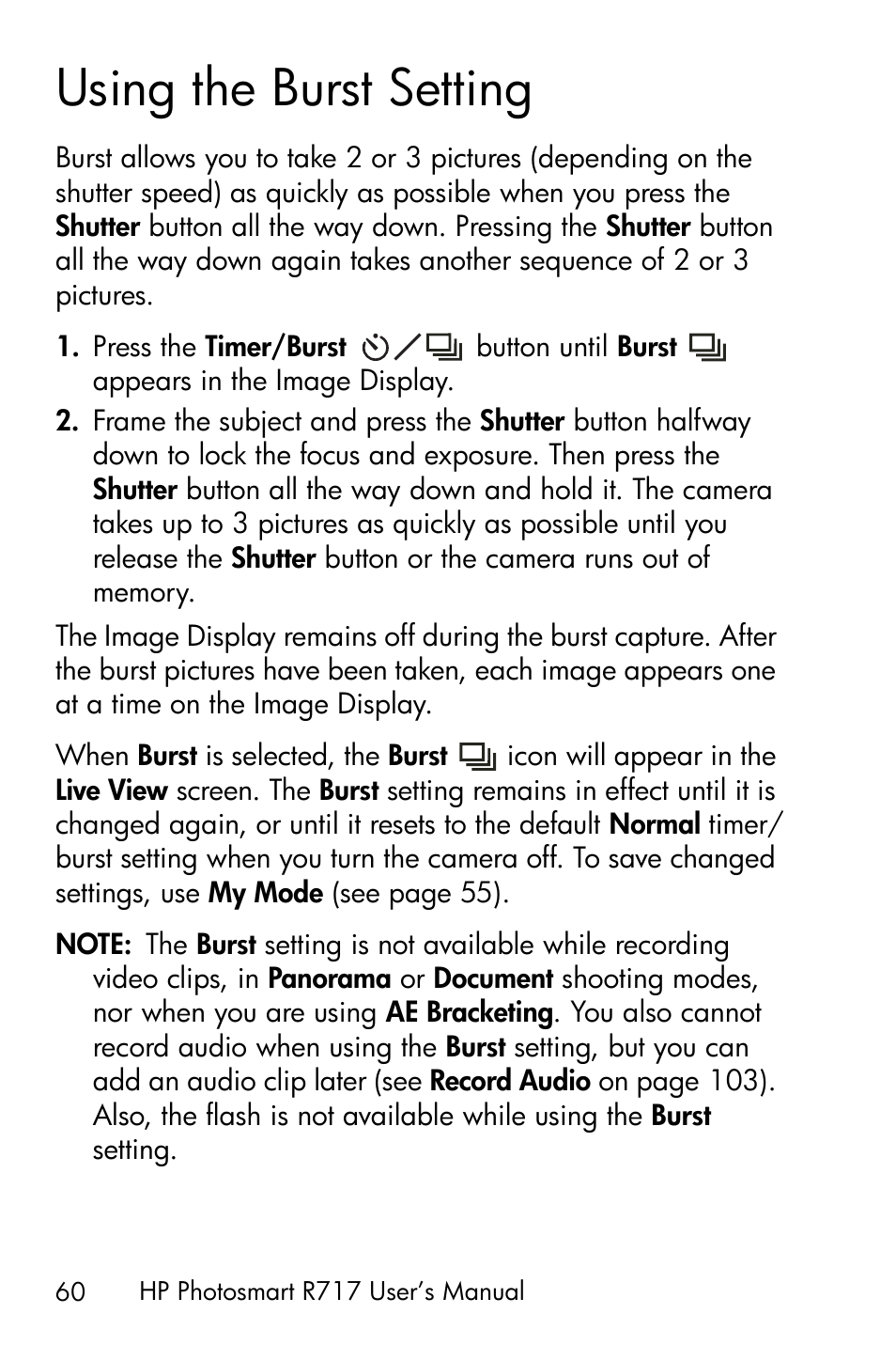 Using the burst setting | HP R717 User Manual | Page 60 / 217