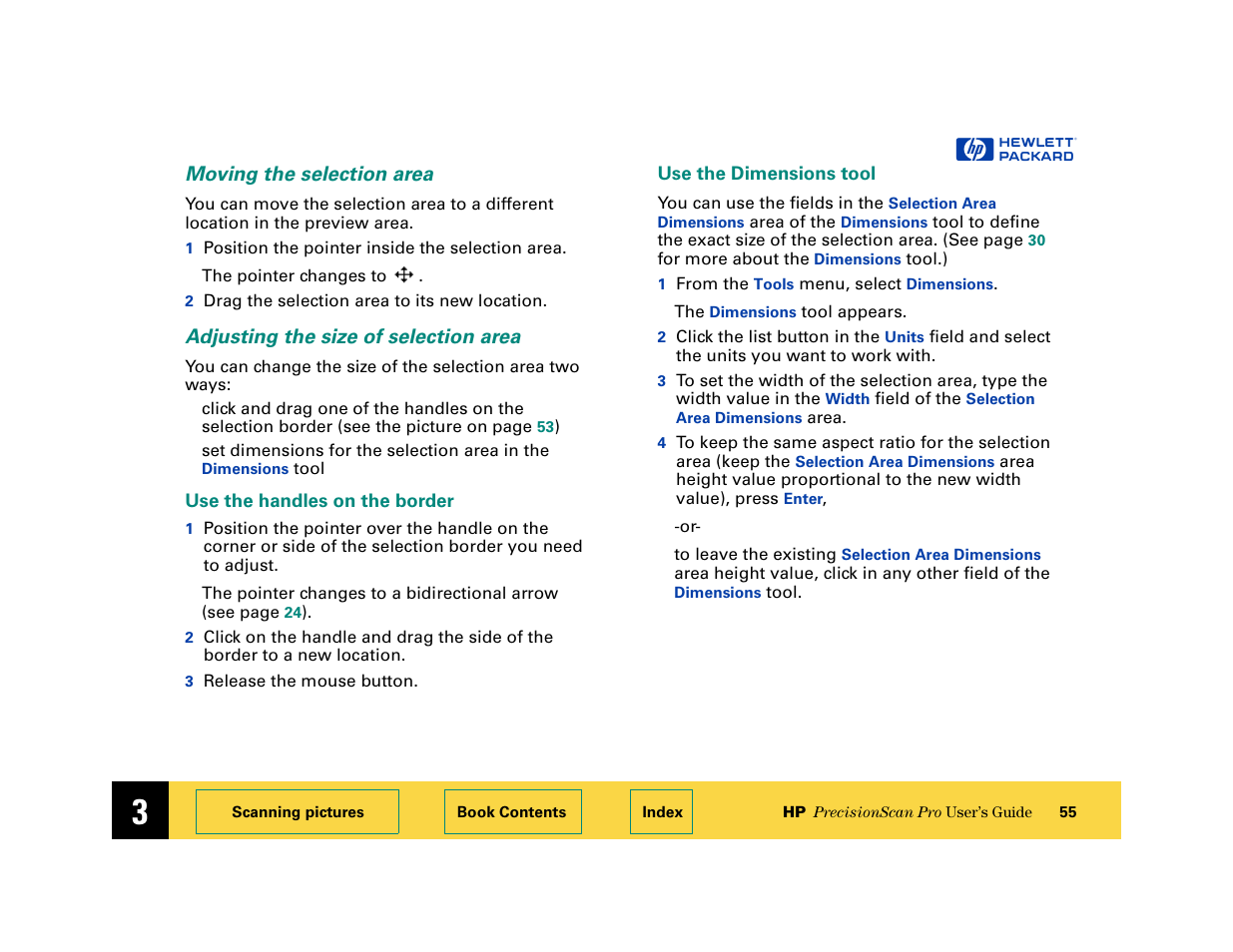 Moving the selection area, Adjusting the size of selection area | HP 6200C User Manual | Page 55 / 110