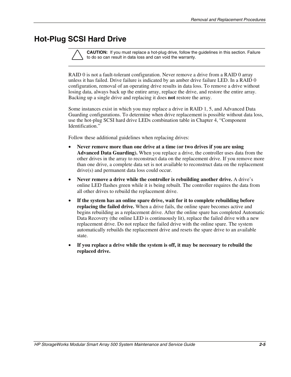 Hot-plug scsi hard drive, Hot-plug scsi hard drive -5 | HP StorageWorks Modular Smart Array 500 System User Manual | Page 13 / 46