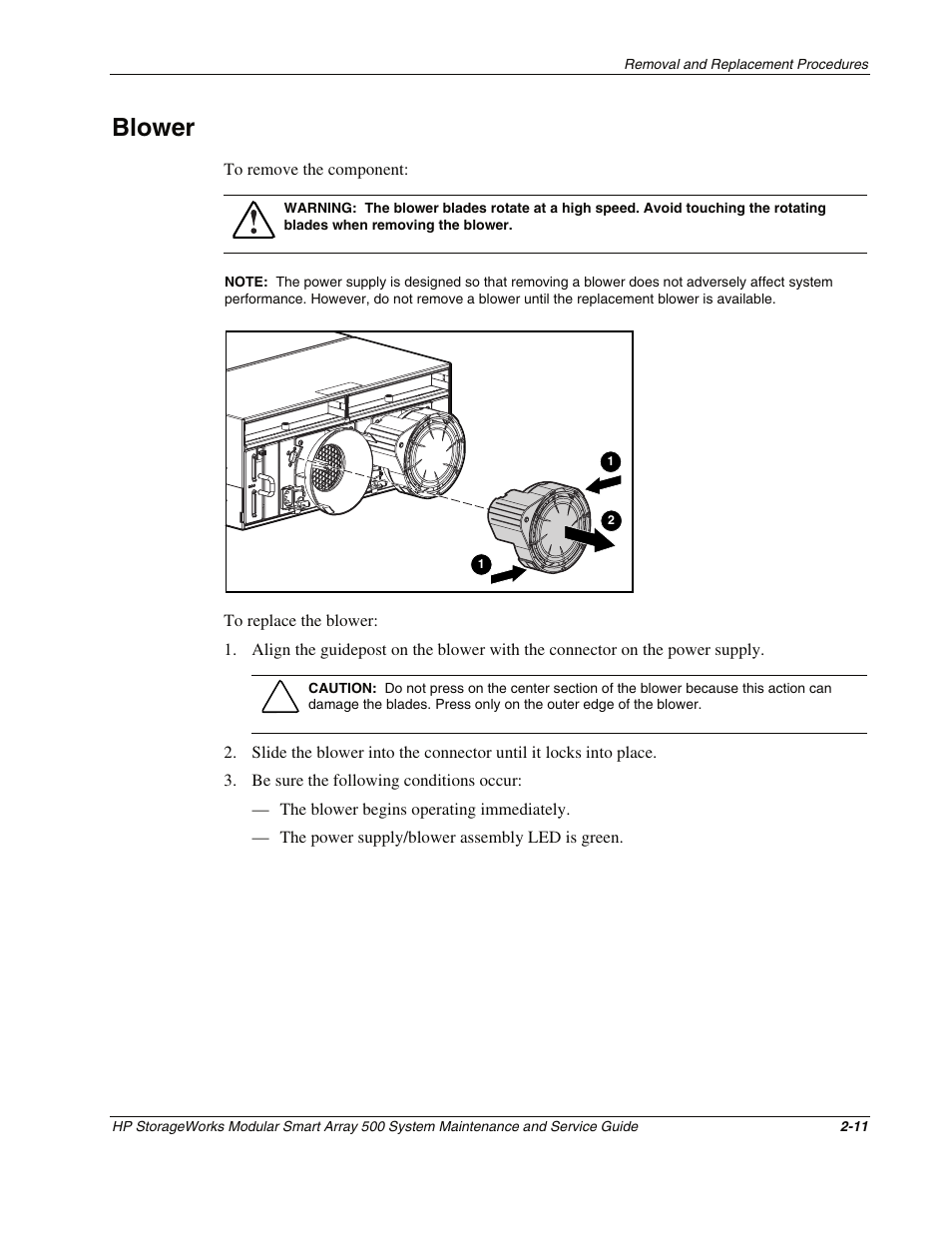 Blower, Blower -11 | HP StorageWorks Modular Smart Array 500 System User Manual | Page 19 / 46