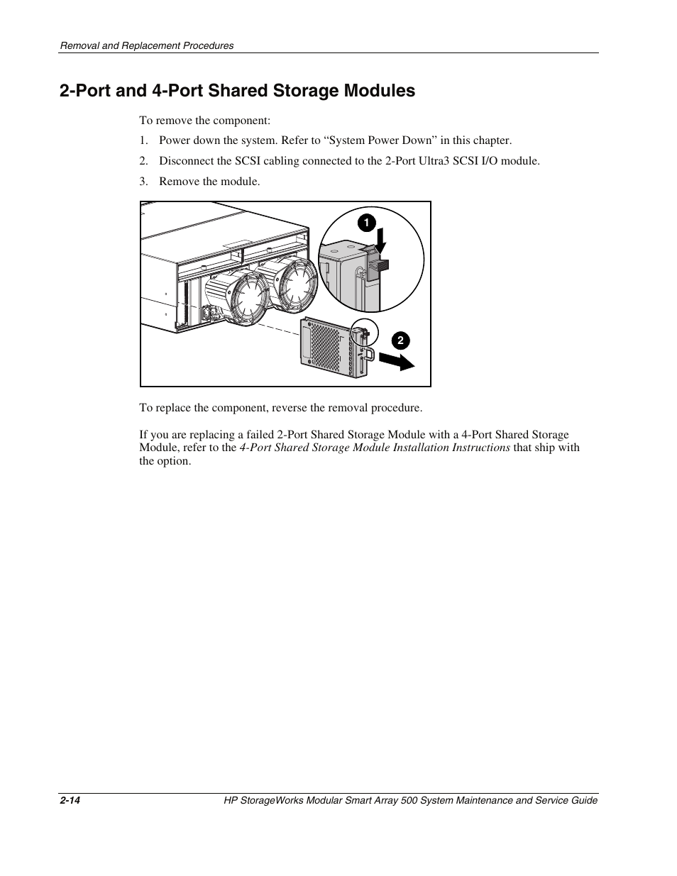 Port and 4-port shared storage modules, Port and 4-port shared storage modules -14 | HP StorageWorks Modular Smart Array 500 System User Manual | Page 22 / 46