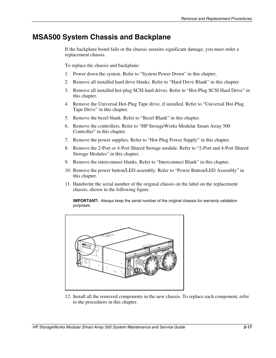 Msa500 system chassis and backplane, Msa500 system chassis and backplane -17 | HP StorageWorks Modular Smart Array 500 System User Manual | Page 25 / 46