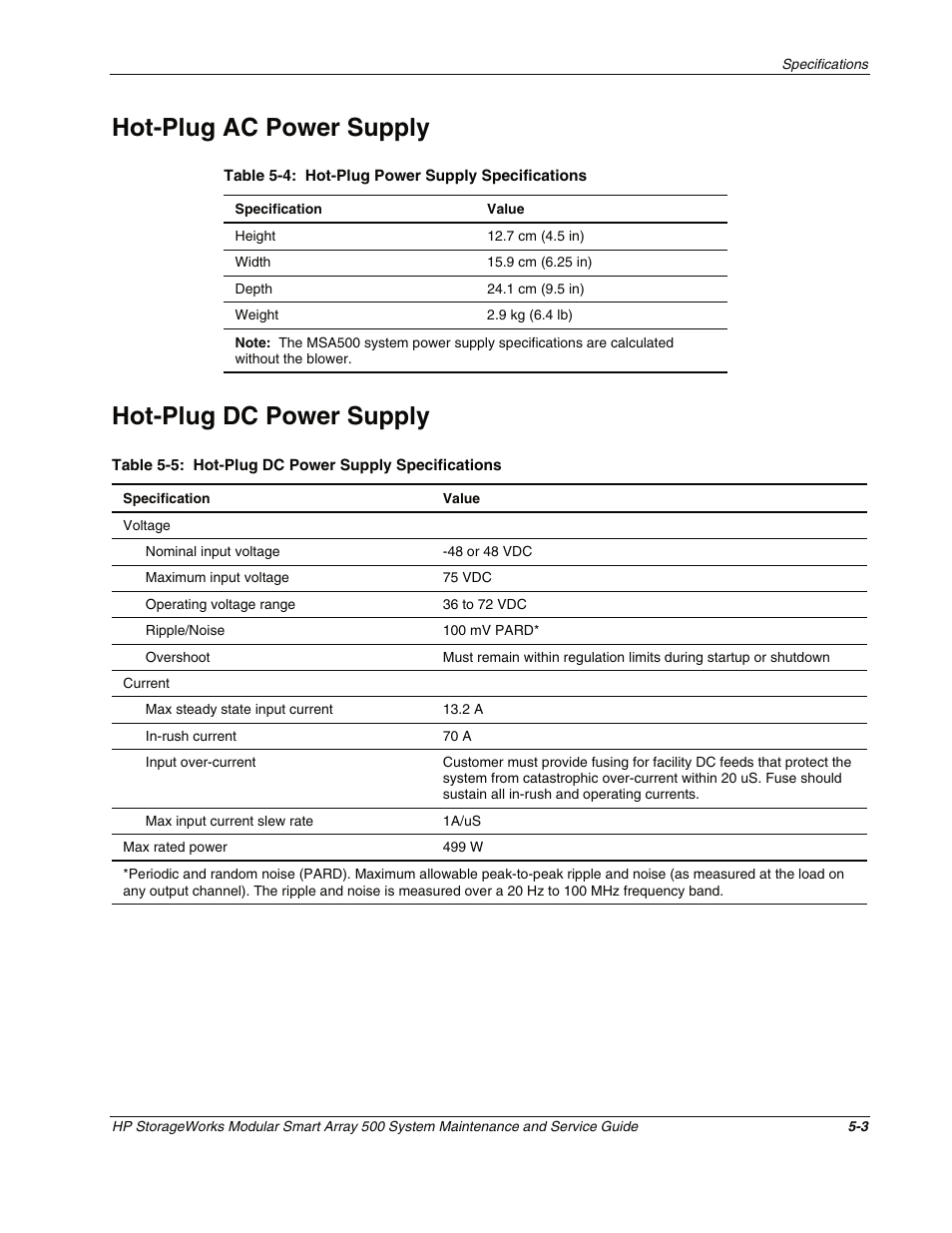 Hot-plug ac power supply, Hot-plug dc power supply, Hot-plug ac power supply -3 | Hot-plug dc power supply -3 | HP StorageWorks Modular Smart Array 500 System User Manual | Page 43 / 46