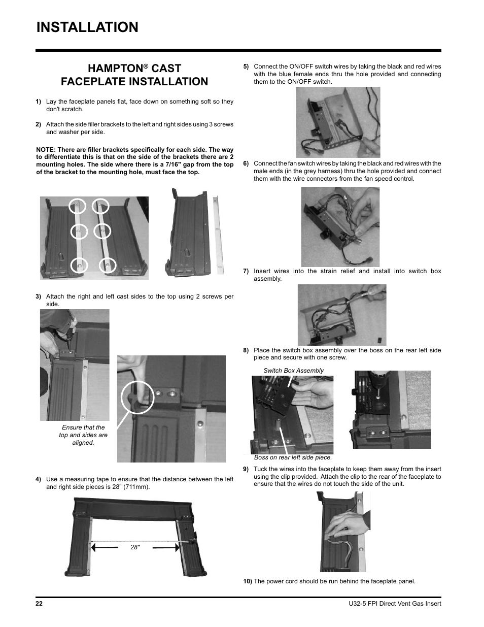 Installation, Hampton, Cast faceplate installation | Hampton Direct U32 User Manual | Page 22 / 40