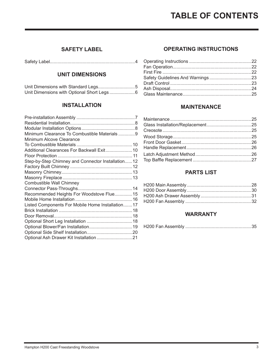 Hampton Direct H200 User Manual | Page 3 / 36