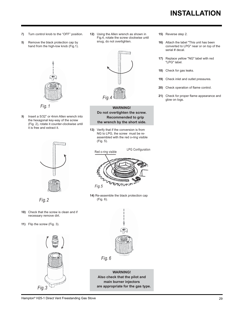Installation, Fig.2 fig.3, Fig. 6 | Fig. 1, Fig.4 | Hampton Direct H25-NG1 User Manual | Page 29 / 44