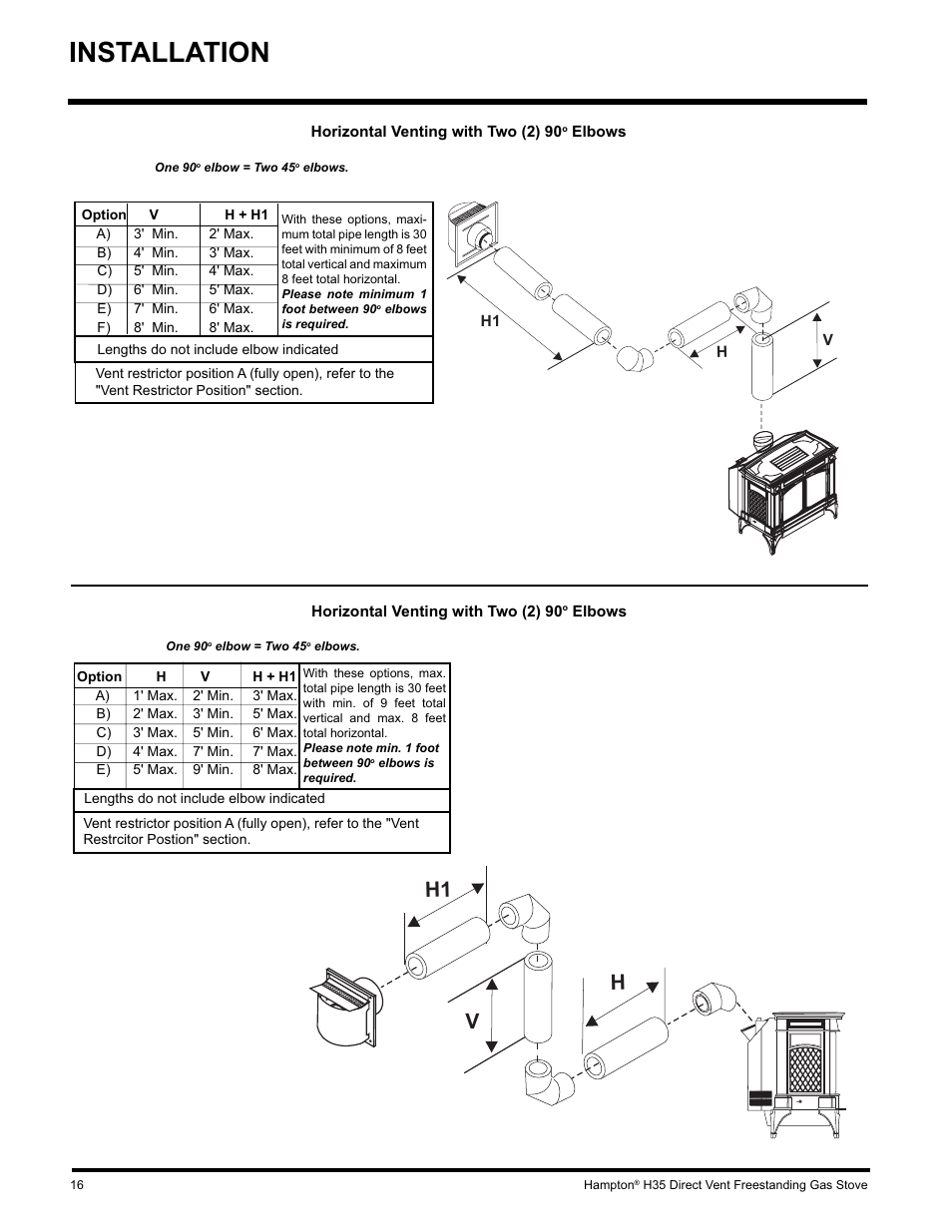 Installation, H1 h v | Hampton Direct H35-NG1 User Manual | Page 16 / 48