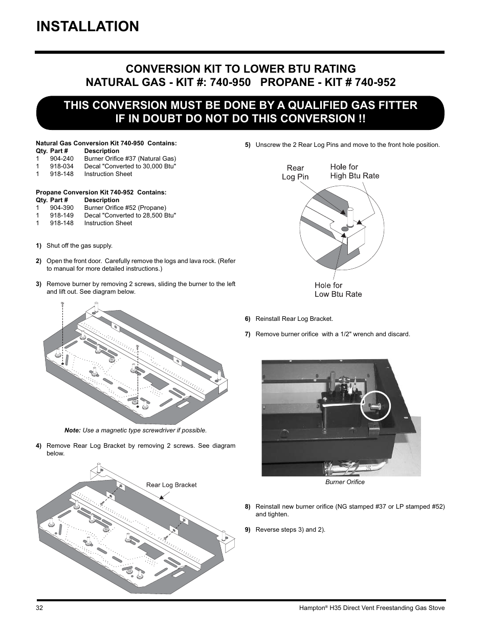 Installation | Hampton Direct H35-NG1 User Manual | Page 32 / 48
