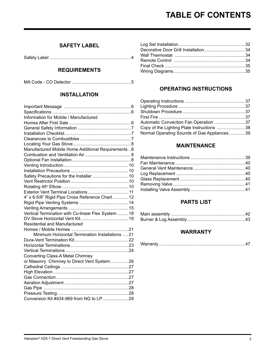 Hampton Direct H25-NG1 User Manual | Page 3 / 48