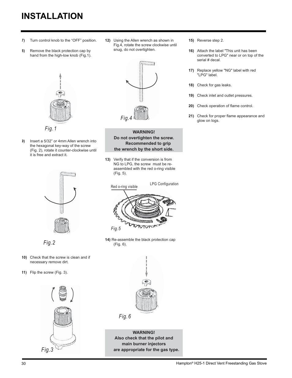 Installation, Fig.2 fig.3, Fig. 6 | Fig. 1, Fig.4 | Hampton Direct H25-NG1 User Manual | Page 30 / 48