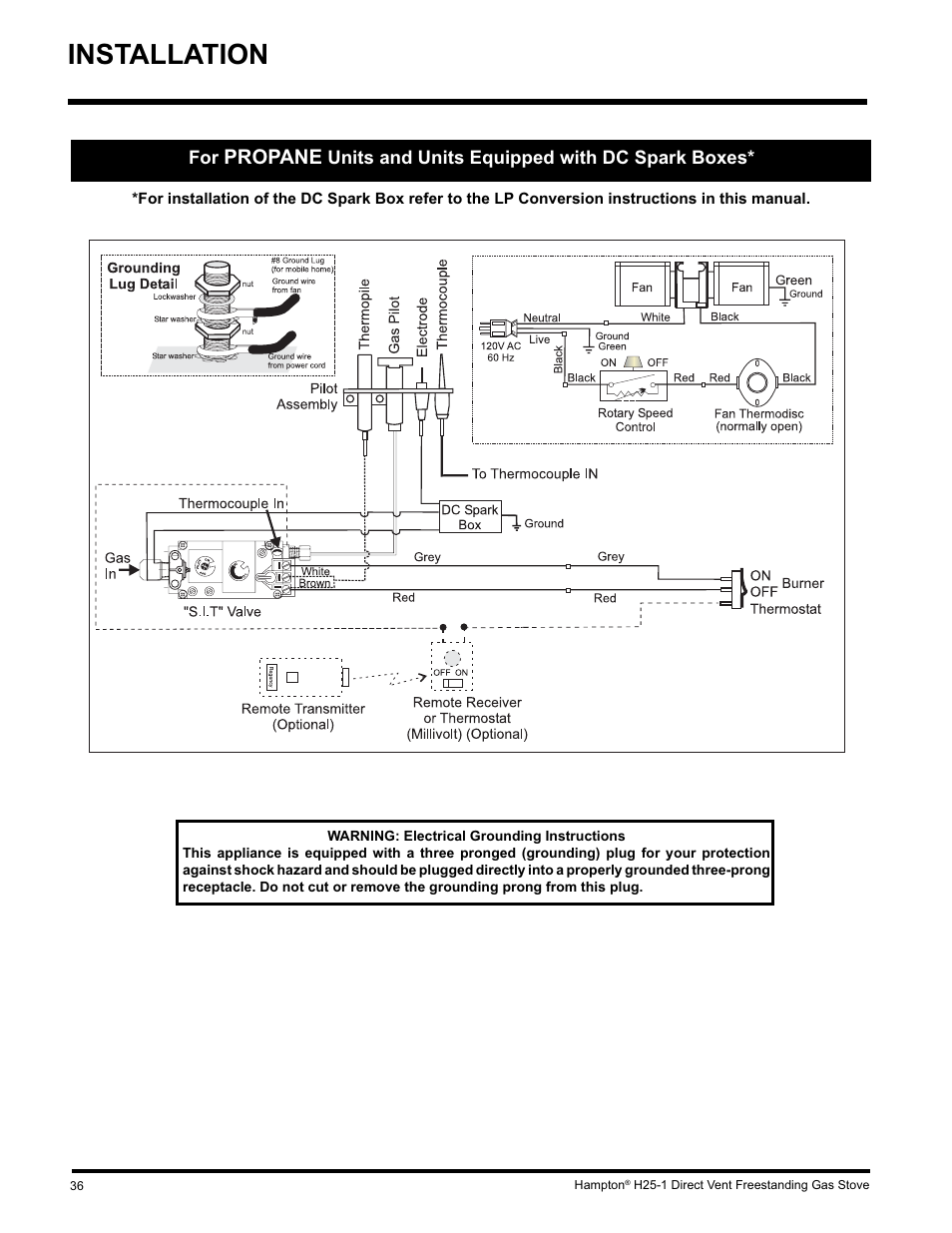 Installation, Propane | Hampton Direct H25-NG1 User Manual | Page 36 / 48