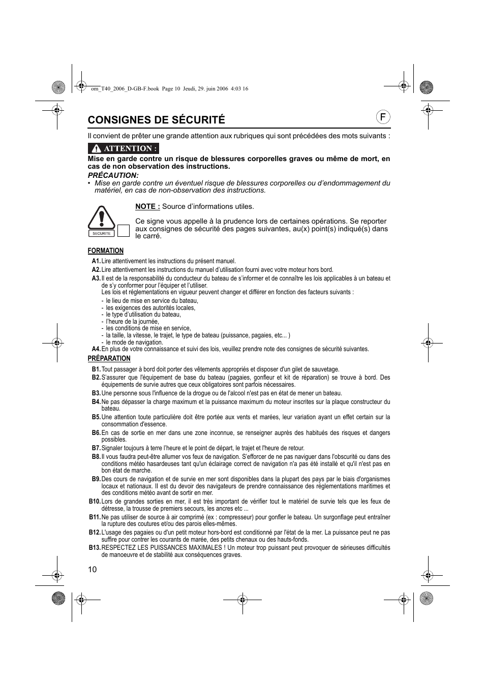 Consignes de sécurité | HONDA T32 User Manual | Page 10 / 39