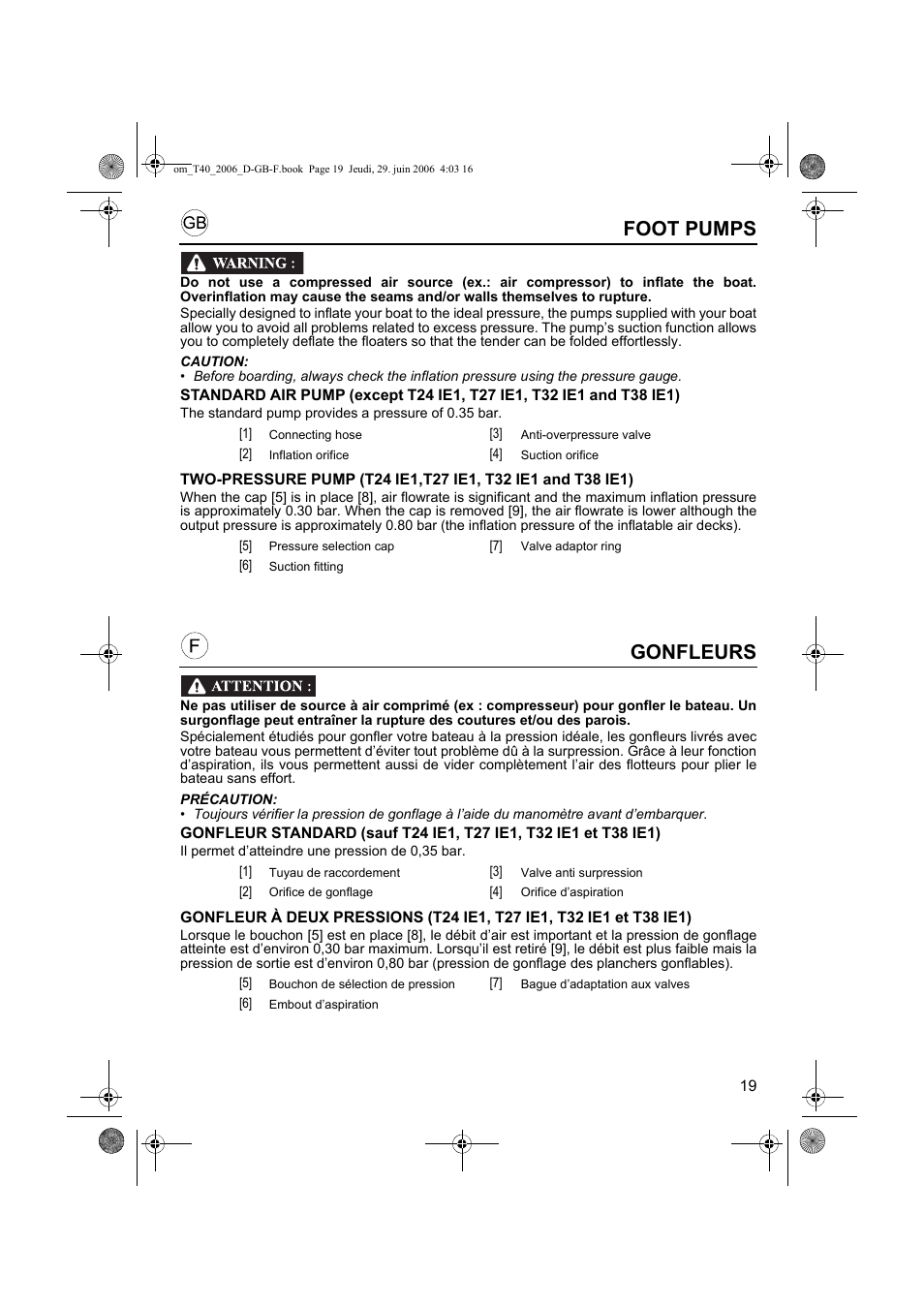 Gonfleurs, Foot pumps | HONDA T32 User Manual | Page 19 / 39