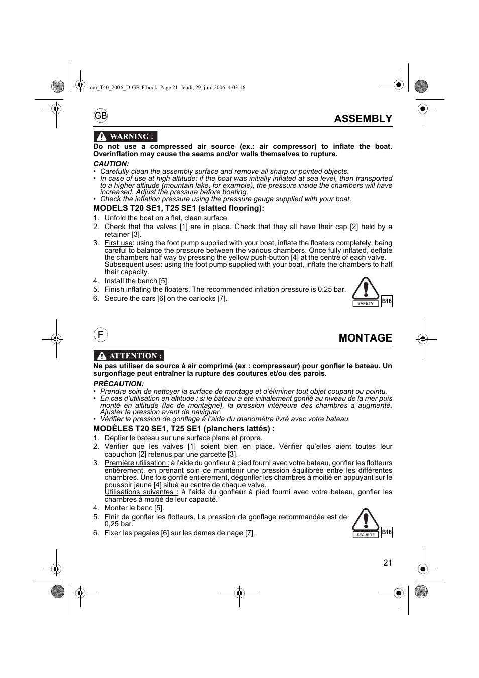 Montage, Assembly | HONDA T32 User Manual | Page 21 / 39