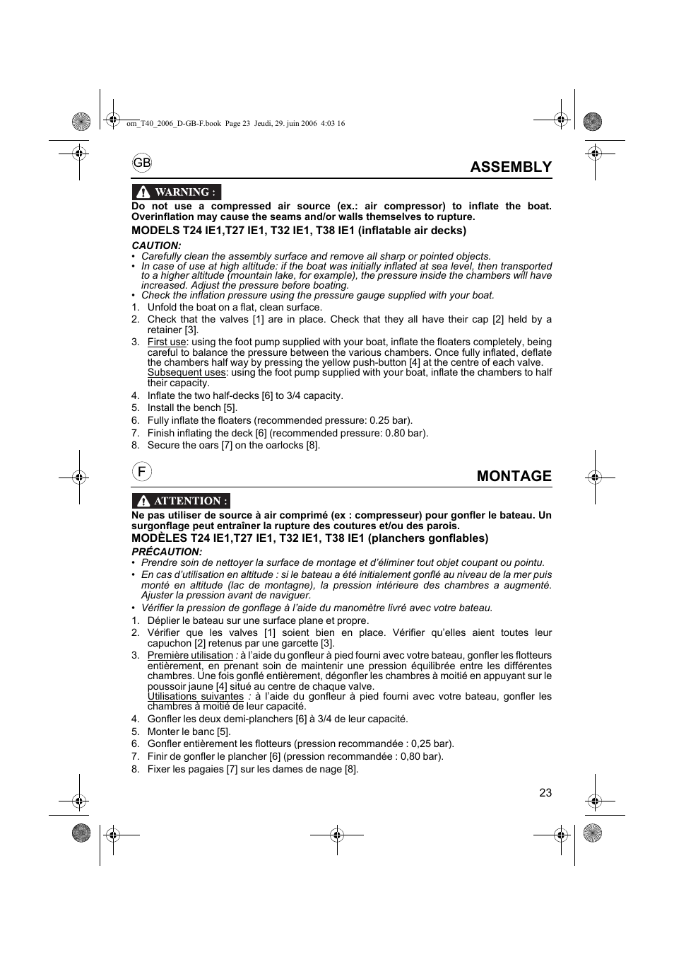 Montage, Assembly | HONDA T32 User Manual | Page 23 / 39