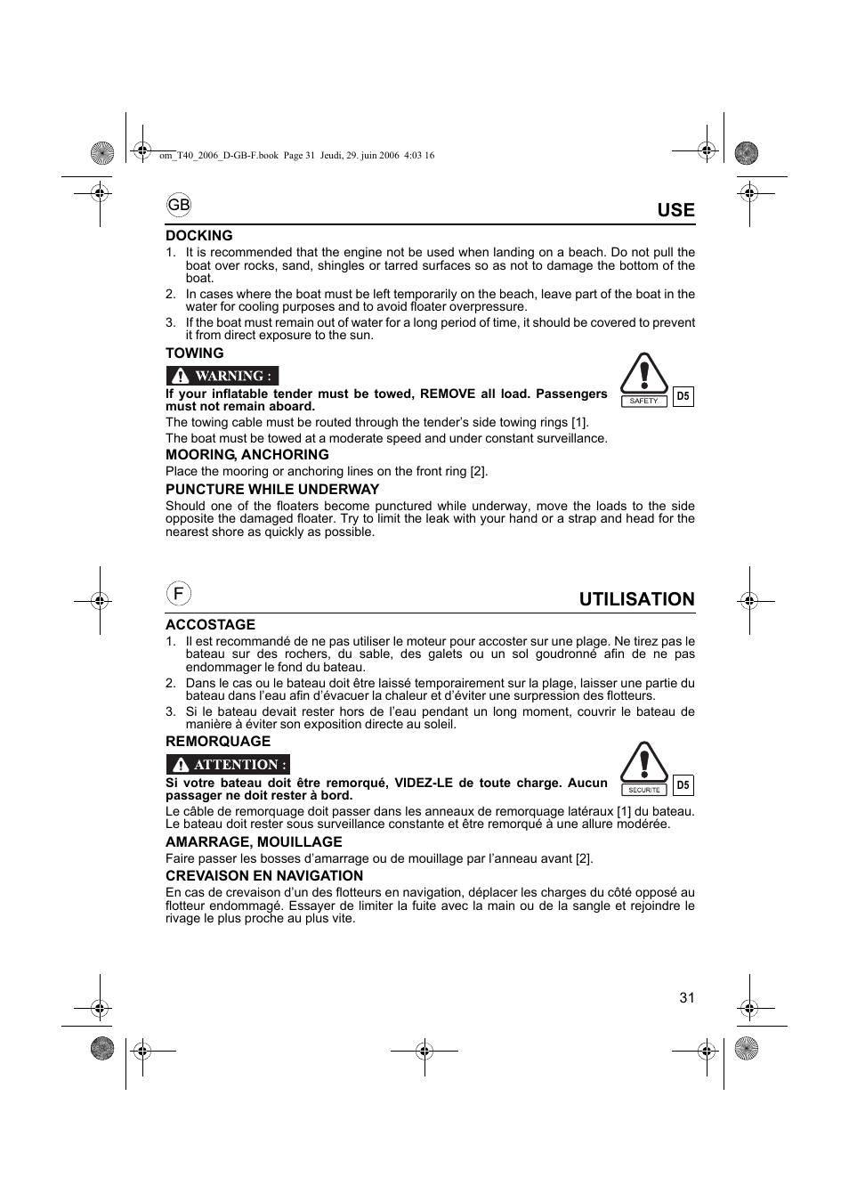 Utilisation | HONDA T32 User Manual | Page 31 / 39